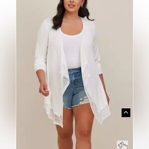 Torrid 4 Lace Trim Drape Front Cardigan - Super Soft White